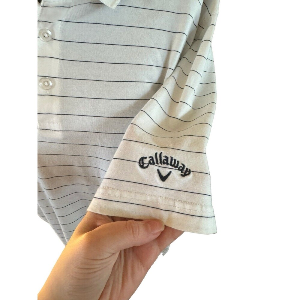 Callaway Golf Sport Polo Shirt Mens XL White Black Striped Short Sleeve Active - Picture 3 of 9